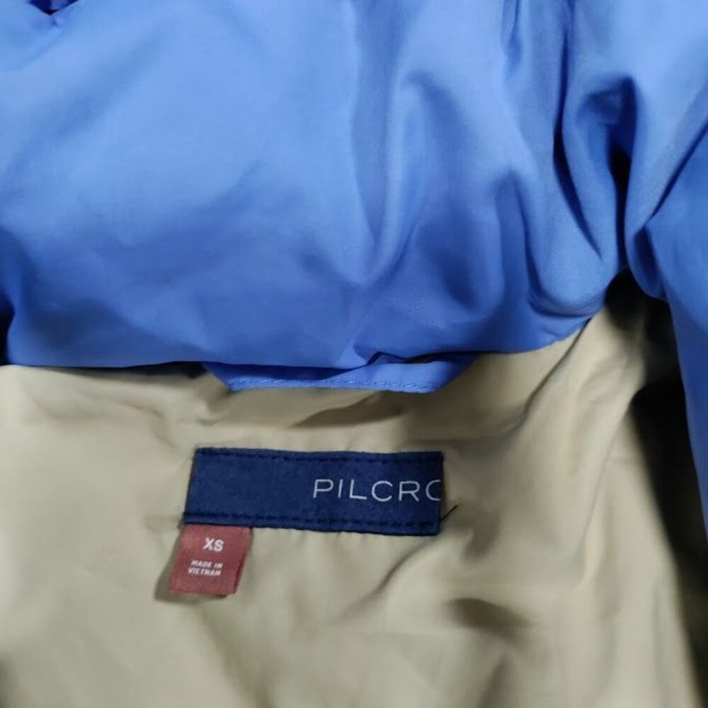 Pilcro Cropped Colorblock Womens Size XS Full Zip Hooded Puffer Jacket Blue - Picture 6 of 13